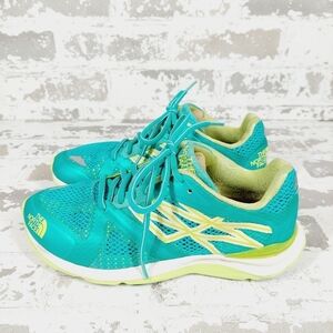 The North Face Blue Lime Green Lace Up Trail Athletic Running Sneakers K227